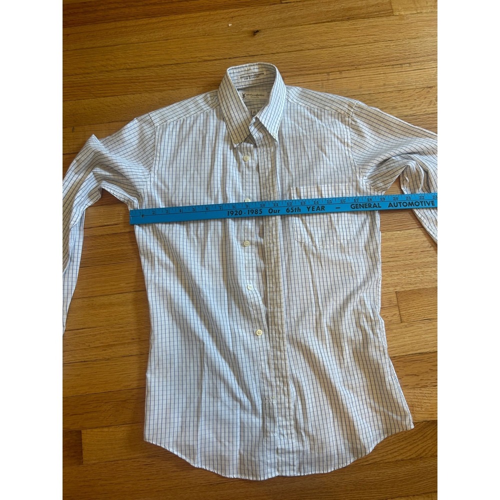 Yves Saint Laurent Chemises Mens 14.5 32-33 Blue White Grid Check Dress Shirt - Picture 3 of 5